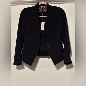 White House Black Market Black Open Blazer with Leopard Trim